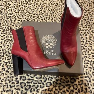 Vince Camuto Britsy red (maroon) and black booties with sock detail